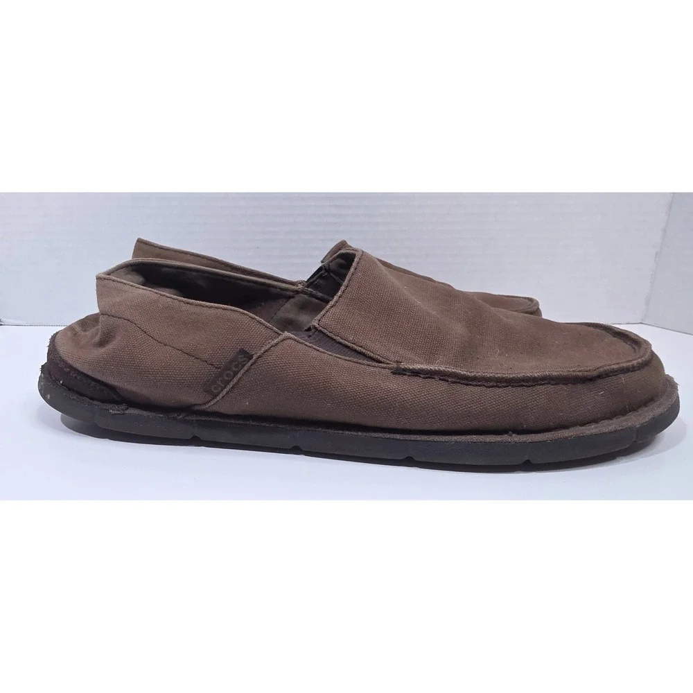 Crocs Santa Cruz Mens Brown Canvas Slip On Loafers Shoes‎ 201235 Size 10